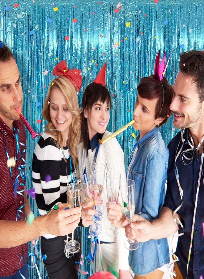 UJL 2 Pack Blue Streamers Blue Party Decorations Tinsel Foil Fringe Curtains Photo Backdrop Celebration Birthday Decorations Ocean Party Decoration - Image 4